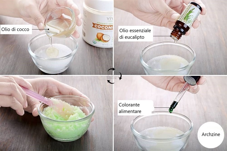 Tutorial per preparare uno scrub fai da te con olio di cocco e colorante alimentare