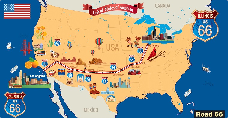 Viaggi organizzati Stati Uniti con la cartina geografica della Route 66