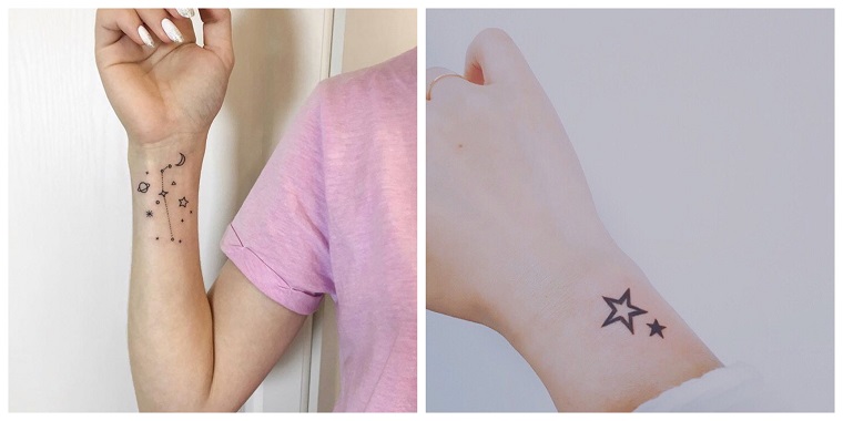 Stelline tattoo e un'idea per dei tatuaggi sul polso della mano di una donna