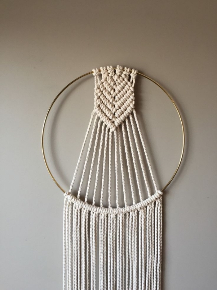 Araignée Luminaire Macramé Bohémien – Tenture Murale Suspension – 30x50 Cm – Blanc