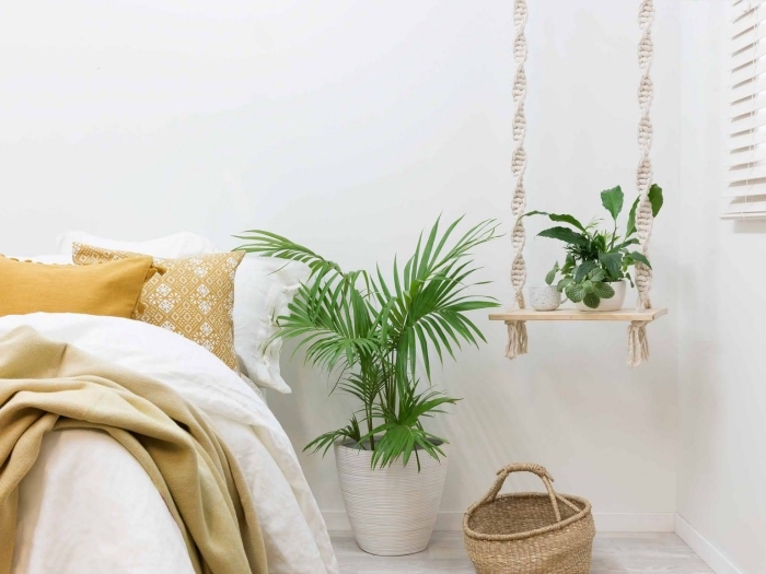 Auckpure Set di 5 cesti sospesi, in macramè, in corda di cotone, beige, per pian