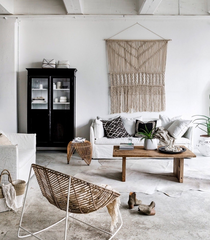 Mensola In Legno E Macramè Fatta A Mano Con Nappe, Stile Boho Per Soggiorno, Camera E Bagno