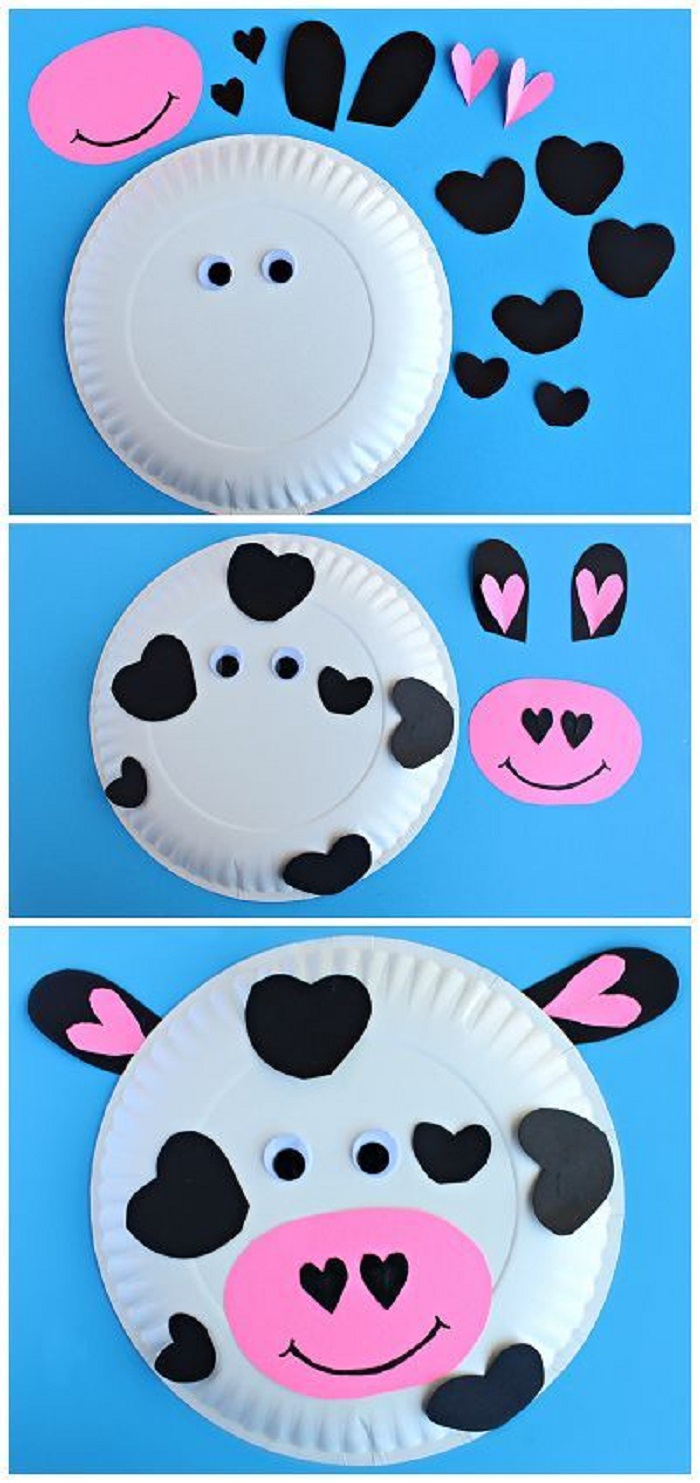 Lavoretti creativi per bambini e un'idea con piatto di carta decorato come mucca