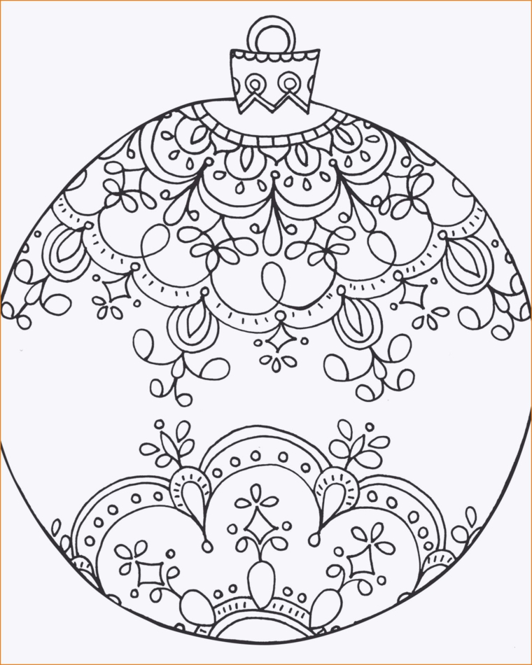 Disegni da stampare, palla rotonda con disegni mandala, pallina natalizia da colorare