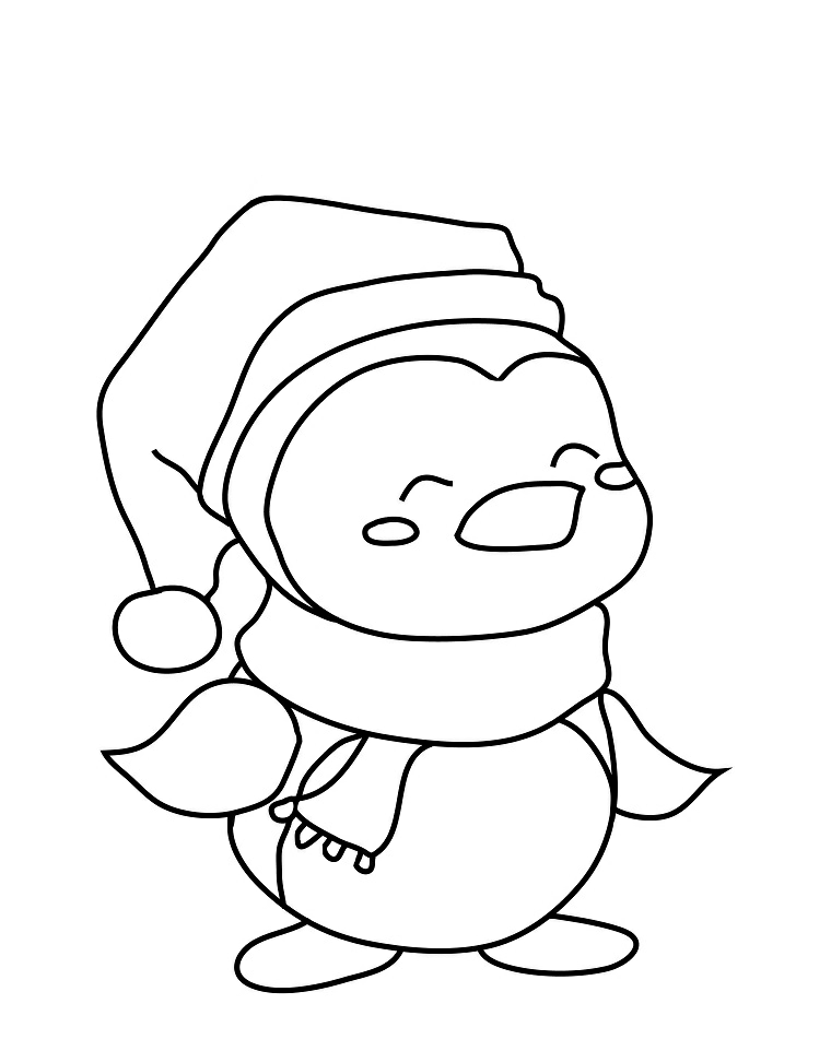 Pinguino con sciarpa e cappelli, disegno natalizio a matita da colorare 