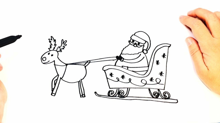 Babbo Natale con la slitta, disegno di una renna che tira la slitta