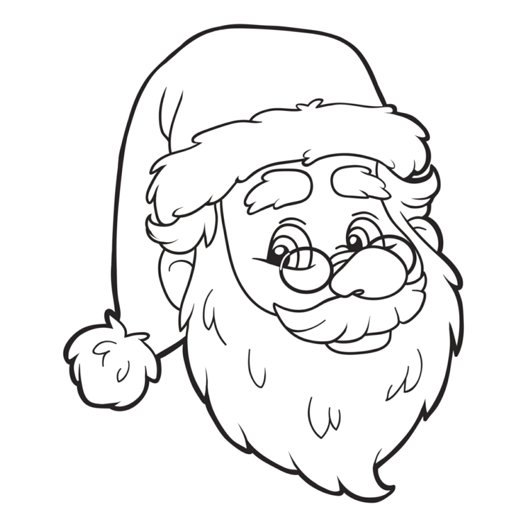 Immagini natalizie da colorare, viso Babbo Natale con barba, cappello con pon pon