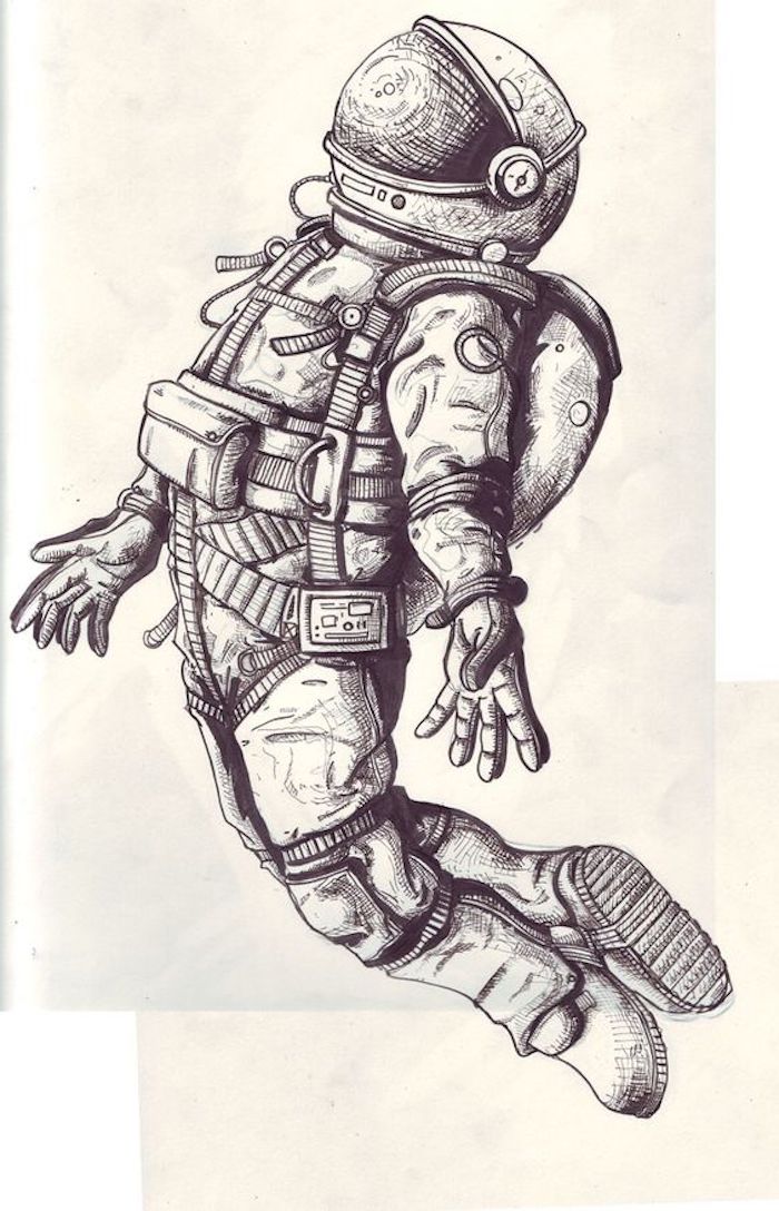 Tattoo avambraccio, disegno a matita di un astronauta, uomo nello spazio