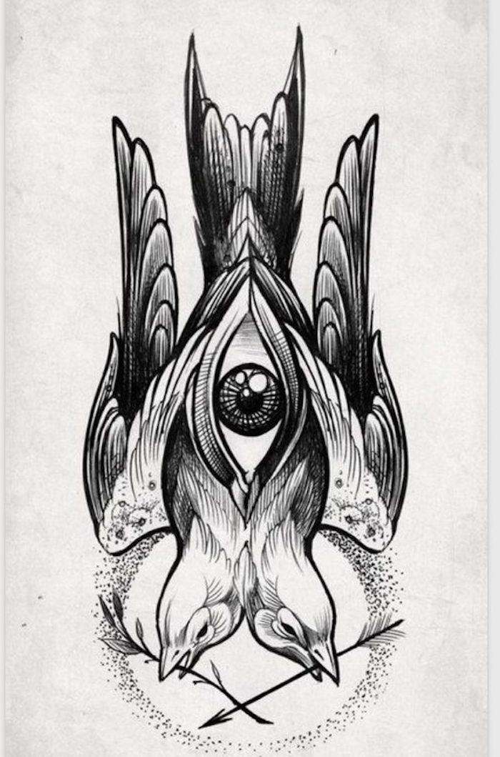 Disegno di uccello, disegno a matita,idea per un tatuaggio