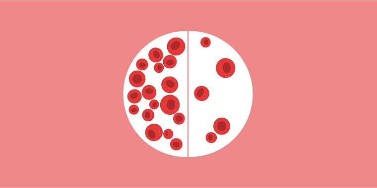 Cerchio diviso a metà, differenza tra i globuli rossi, sintomi dell'anemia