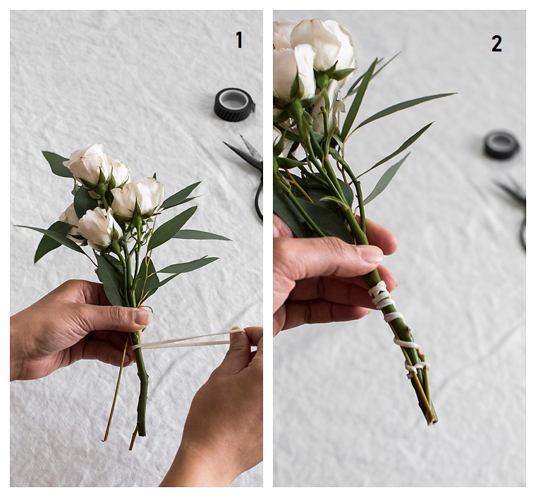 Regali fai da te, tutorial per fare un bouquet, bouquet di fiori bianchi