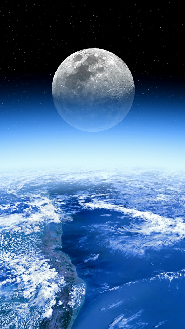 Foto della luna piena, la terra vista dall'alto, foto per lo schermo del telefono