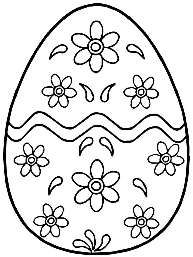 Uova di Pasqua da colorare, uovo con disegni di fiori