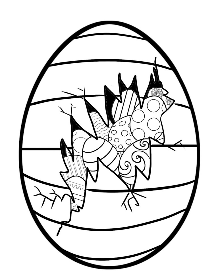 Come colorare le uova di Pasqua, uovo con ovetti all'interno, disegno da colorare