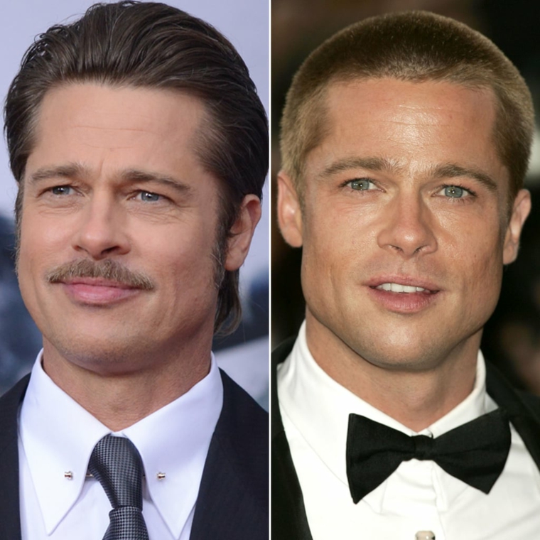 L'attore Brad Pitt, uomo con barba, capelli corti uomo rasati