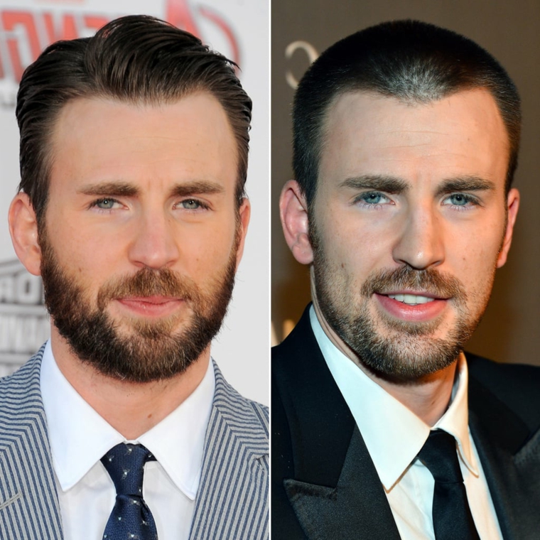 L'attore Chris Evans, attori con barba, capelli sfumati uomo