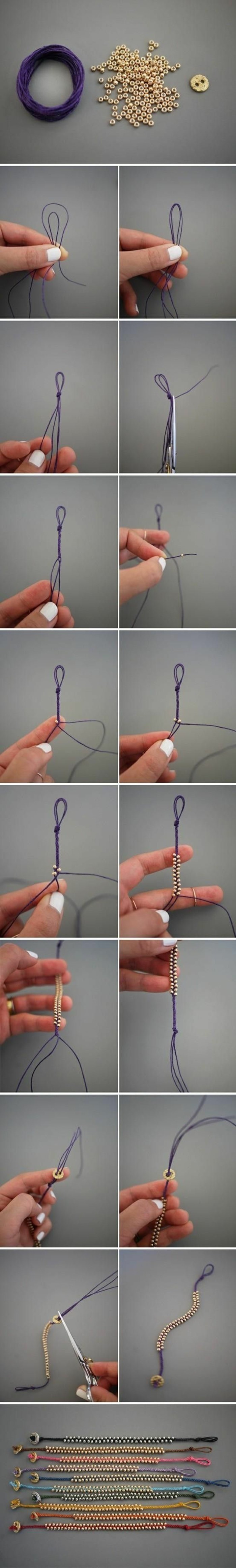 Come fare un braccialetto, tutorial per braccialetto, fili e rondelle di legno