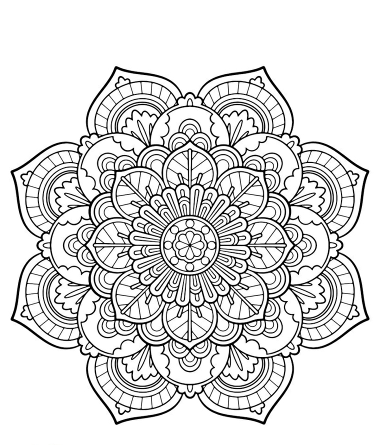 Disegni geometrici da colorare, motivi disegno mandala, ornamenti con fiori