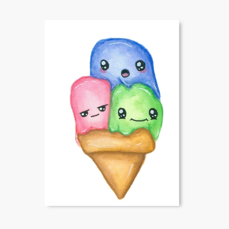 Disegni facili da fare, disegno colorato di un cono, palline di gelato colorato