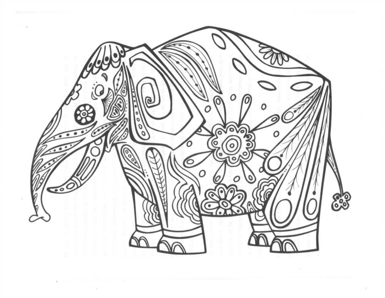 Disegno di un elefante, mandala significato, schizzo di fiori mandala