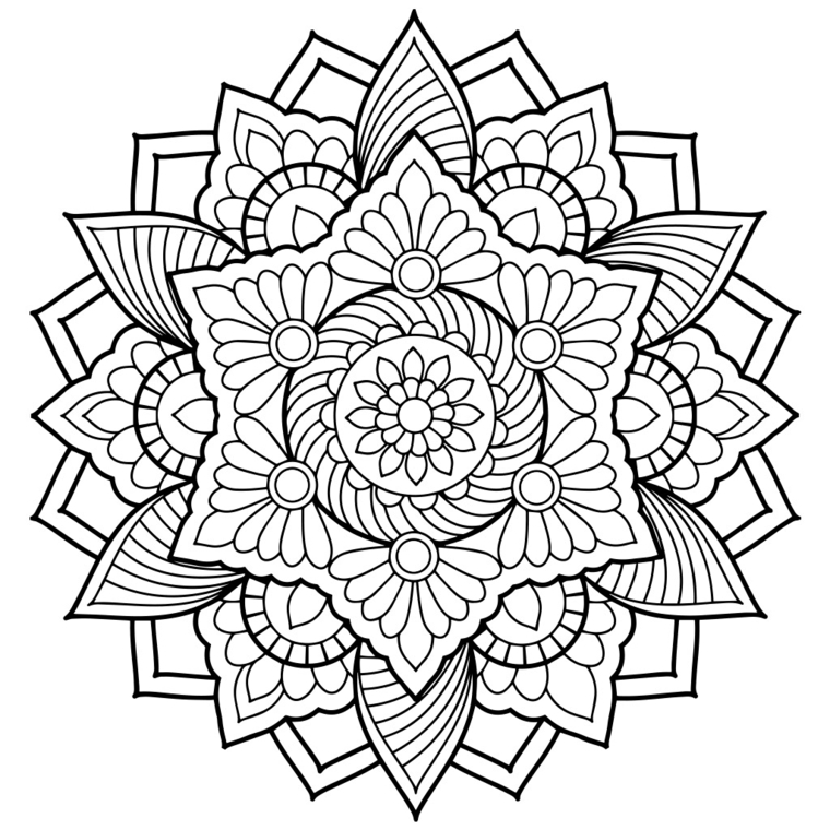 Mandala da colorare e stampare, disegno con cerchi, disegno da colorare 
