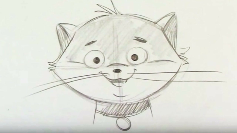 Disegni tridimensionali, gattino sorridente, schizzo a matita