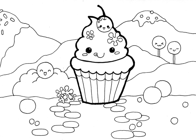 Disegni facili ma belli, disegno di un cupcake, schizzo da colorare per bamini