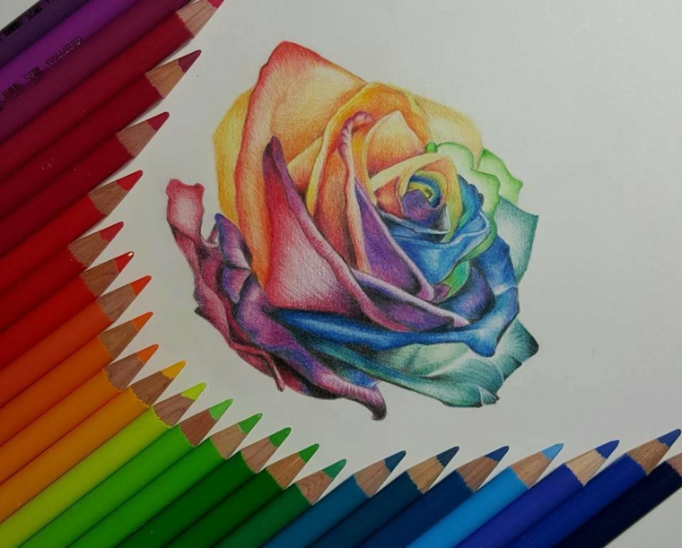 Come disegnare fiori realistici, petali colorati, matite colorate