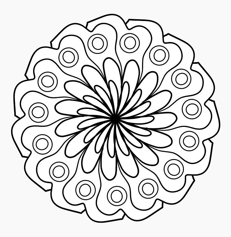 Disegni da colorare antistress, disegno di fiore, cerchio nel cerchio 