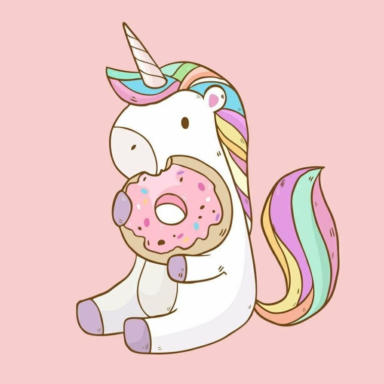 Unicorno con ciambella, immagini da disegnare facili, unicorno kawaii