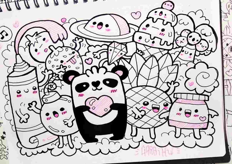 Disegni facili da disegnare, disegni di cibo da colorare, panda kawaii con cuore