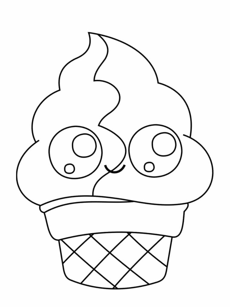 Gelato cono da colorare, disegno di un gelato kawaii, gelato con faccina