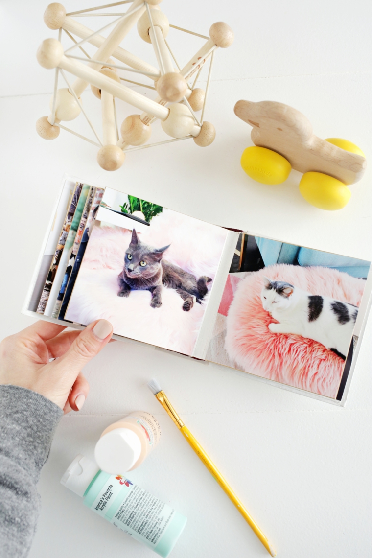 Album fotografici fatti a mano, mini album con foto, colori acrilici e pennello