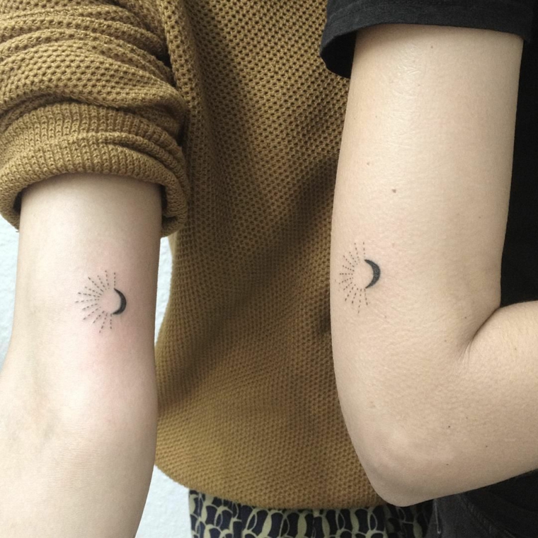 Tatuaggi di coppia, tattoo disegno sole e luna, tatuaggi sul braccio, tatuaggi significati profondi