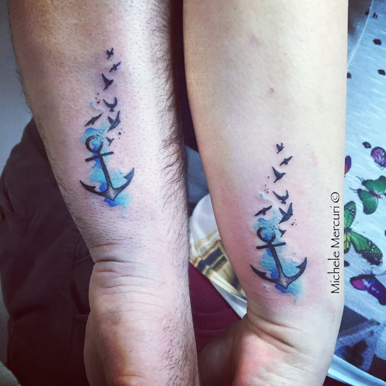 Tatuaggio ancora e uccelli, tatuaggi per lui e lei, tattoo ancora, tatuaggi sul polso