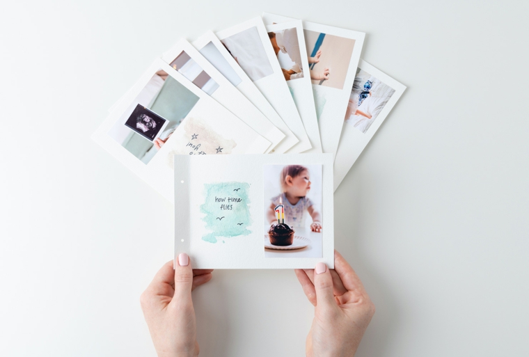Album fotografici economici, pagine di mini album, foto di un bimbo con scritta
