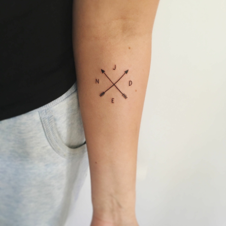Tatuaggio dedicato alla famiglia, tattoo frecce, tatuaggio con le iniziali