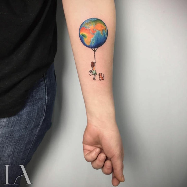 Tipi di tatuaggi, tattoo con pianeta terra, tatuaggio sull'avambraccio
