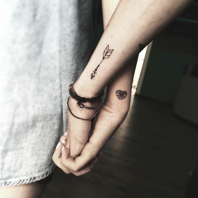 Tatuaggi significati amore, tattoo sul polso della mano, disegno tattoo freccia e cuore