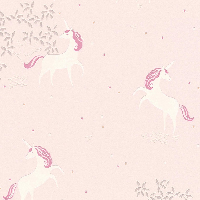 Pitture camerette bimbi, carta da parati rosa, disegno di unicorni