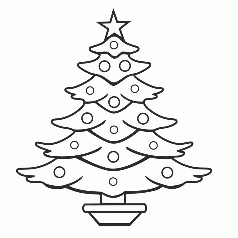 Albero di Natale da colorare, albero natalizio con palline, albero con stella in cima