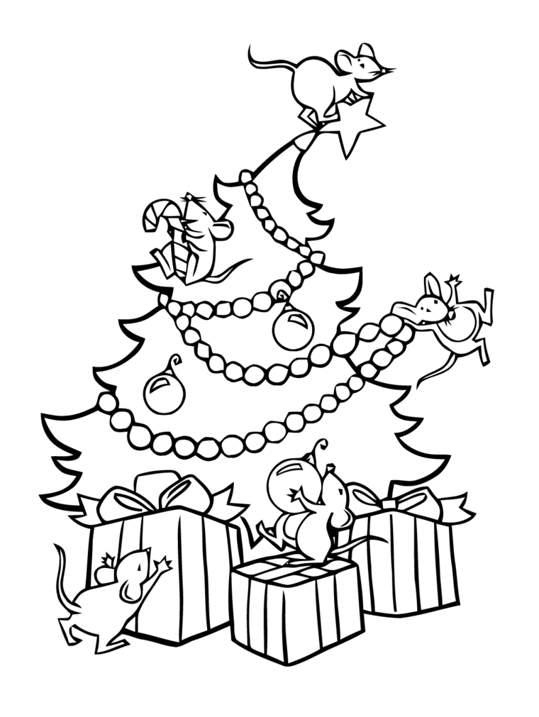Disegni di Natale da ritagliare, pacchi regalo da colorare, albero con ghirlande