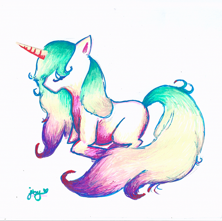 Schizzo di un unicorno con i colori pastelli, come disegnare un unicorno, disegno di un unicorno