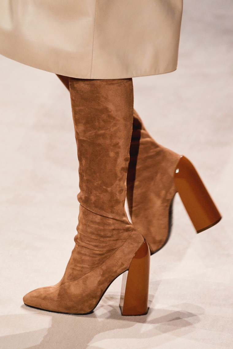Scarpe inverno 2020, stivali donna con tacco, stivali di velluto colore marrone