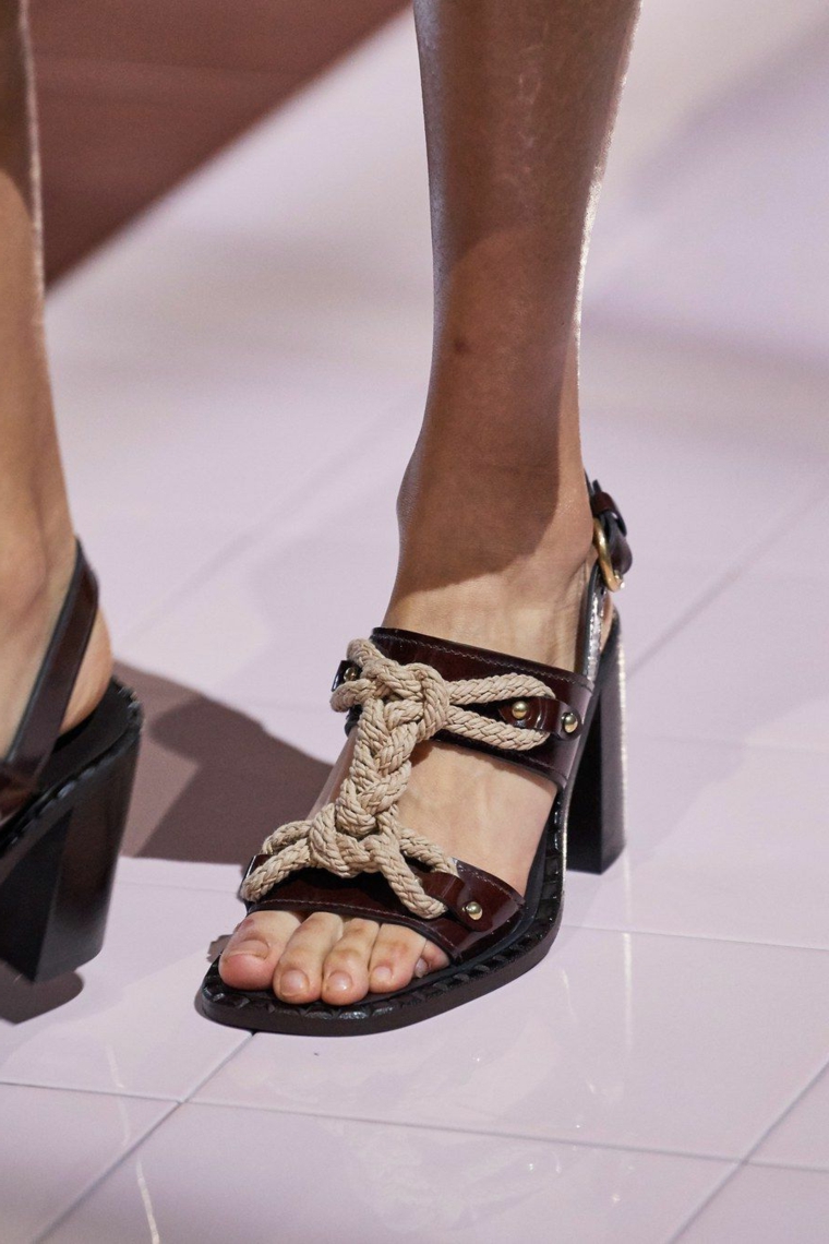 Scarpe estive 2020, sandali con tacco e decorazioni con corda, scarpe sandali con tacco