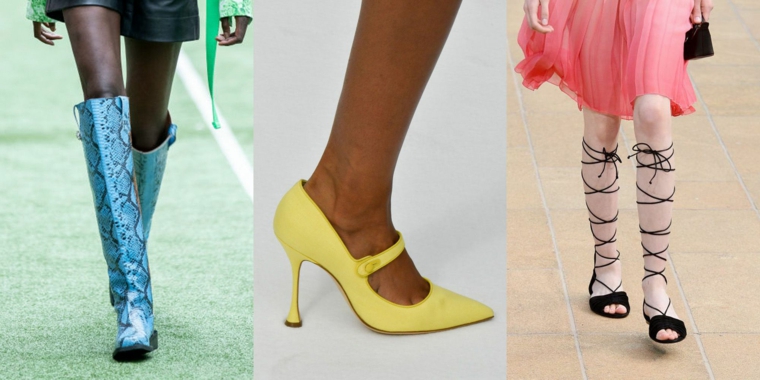 Scarpe donna primavera 2020, sandali con lacci intorno al polpaccio, tre modelli di scarpe per donna