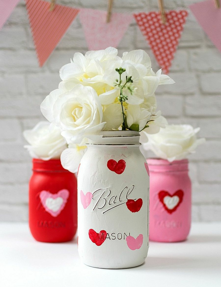 Regali romantici per lei, barattolo di vetro dipinto, vaso con rose bianche