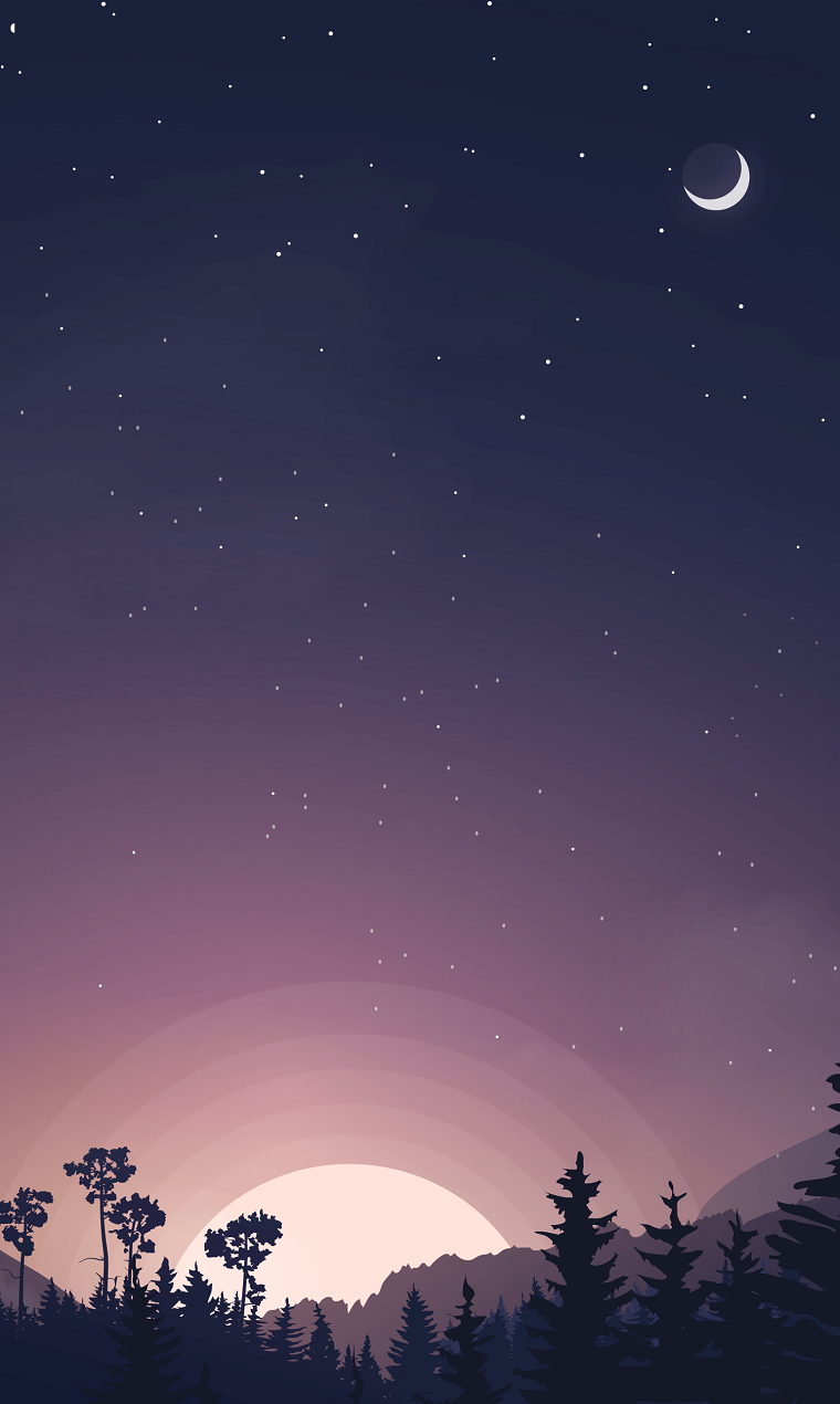 Sfondi schermata home, disegno colorato di un cielo con la luna e le stelle