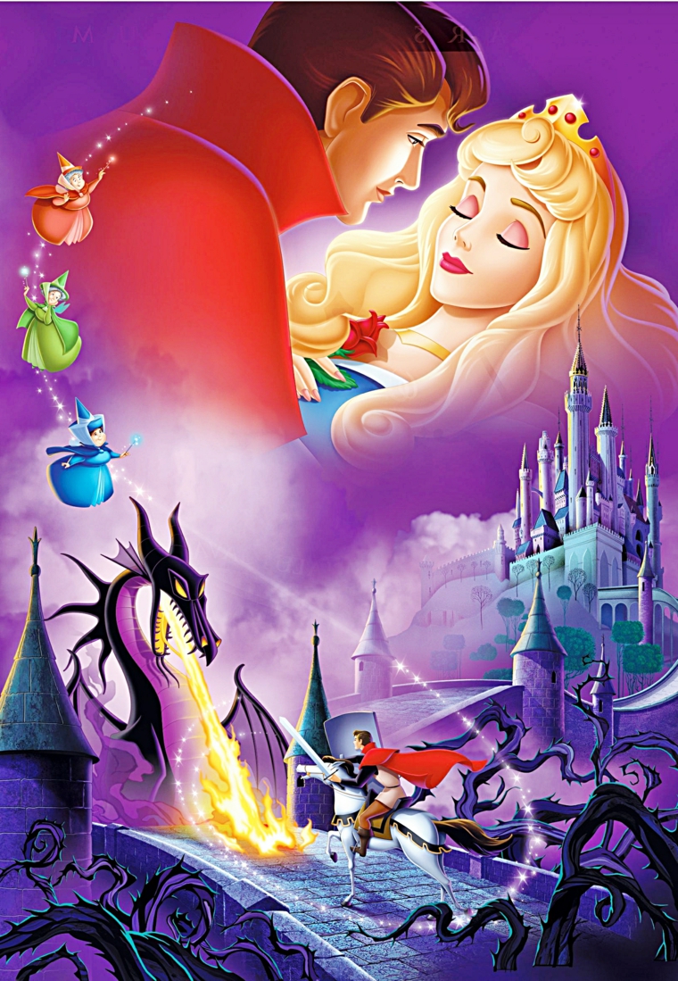 Immagini sfondo cellulare, disegno colorato della Bella Addormentata e il Principe