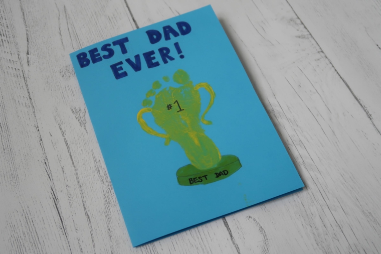 Disegni per la festa del papà, cartolina con scritta e disegno di una coppa